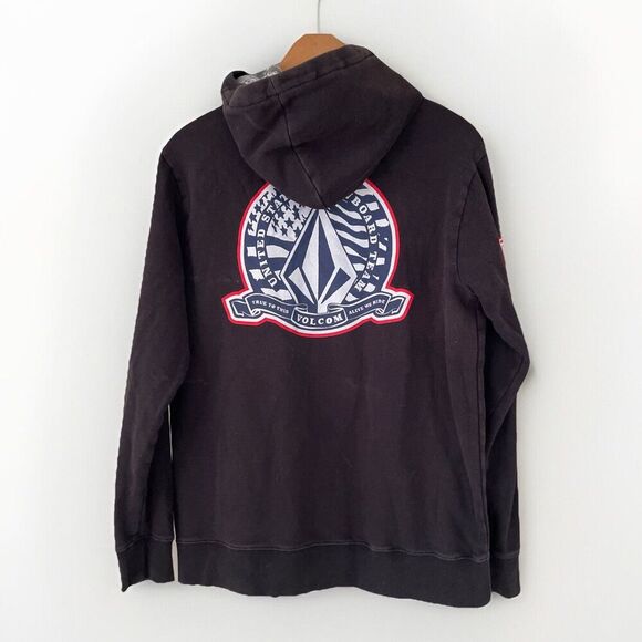Y2k 2000s Volcom M US Olympic Snowboard Team Logo USA Black Hoodie Sweatshirt - Picture 2 of 6